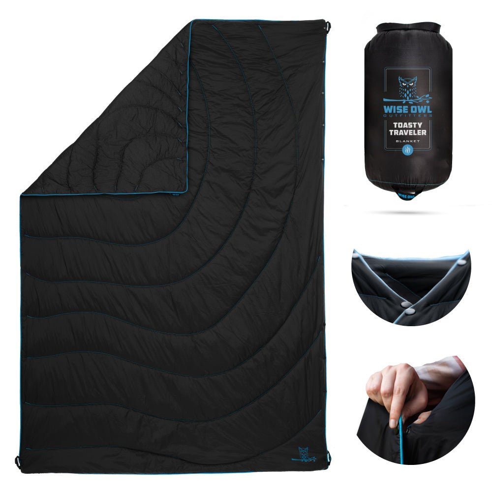 Keep yourself warm with a camping blanket while backpacking. 