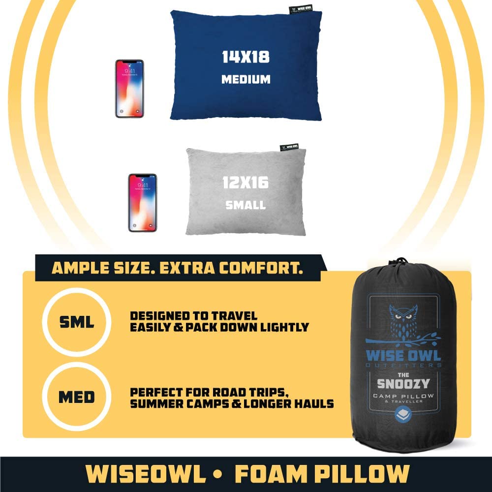Ouw Wise Owl camping pillows come in medium and small.